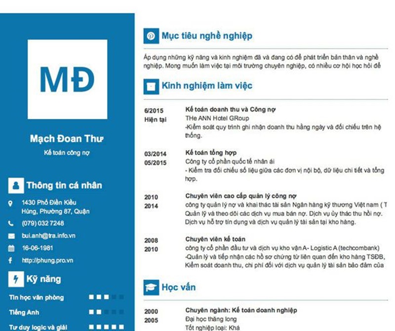 Mẫu CV xin việc ngành kế toán.