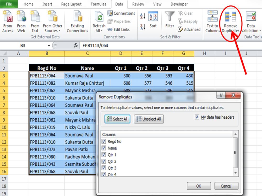 Hướng dẫn cách xóa các dữ liệu trùng nhau trong Excel