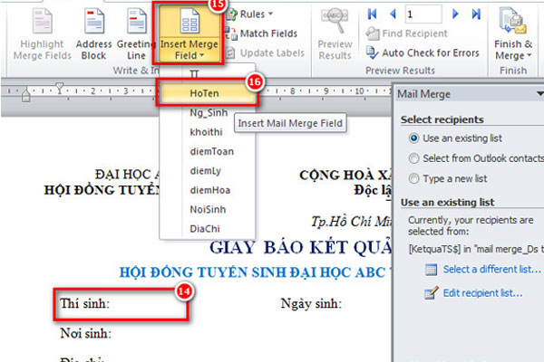 Hướng dẫn sử dụng trộn thư trong Word, Excel - Hình 6