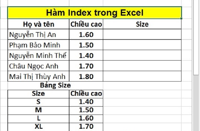 Cách sử dụng hàm index trong excel kết hợp hàm match - Ảnh 2