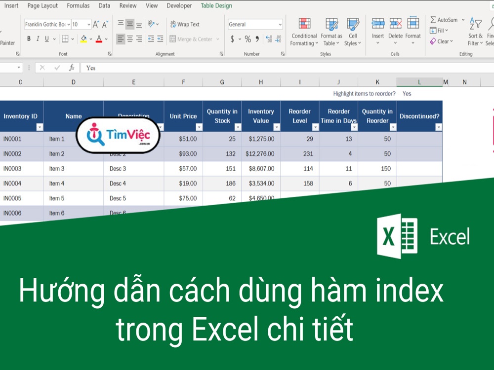 Cách sử dụng hàm index trong excel kết hợp hàm match