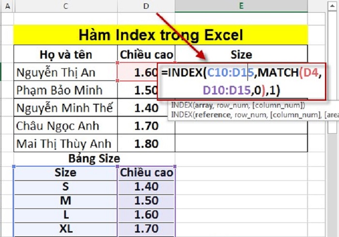 Cách sử dụng hàm index trong excel kết hợp hàm match - Ảnh 3