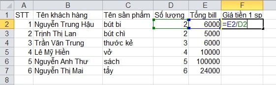 Hàm chia trong Excel - Cách sử dụng và một công thức cụ thể - Hình 3