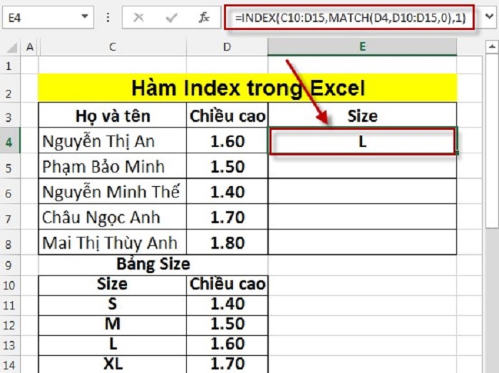 Cách sử dụng hàm index trong excel kết hợp hàm match - Ảnh 4