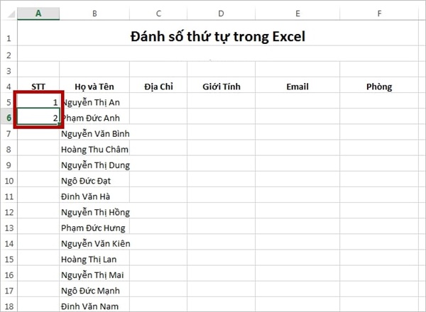 5 Cách đánh số thứ tự trong excel nhanh gọn, đơn giản - Ảnh 1