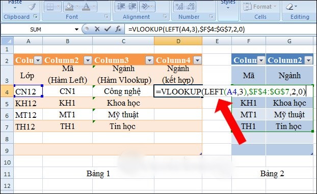 Cách kết hợp hàm Vlookup với hàm Left 7