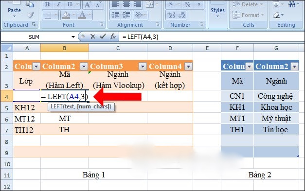 Cách kết hợp hàm Vlookup với hàm Left 2