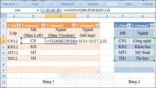 Cách kết hợp hàm Vlookup với hàm Left 5