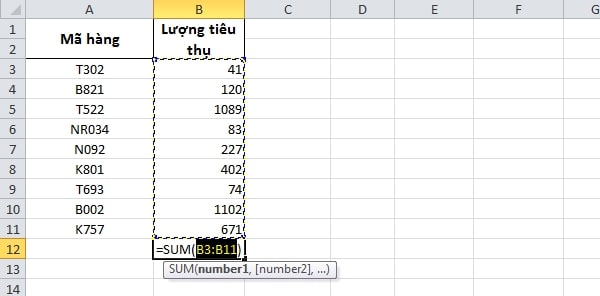 lệnh sum trong excel