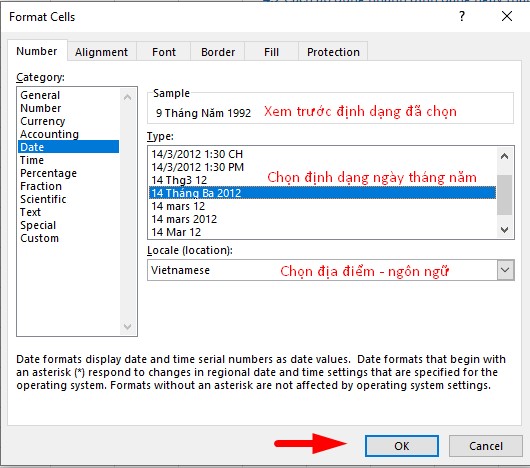 Hướng dẫn cách cài đặt định dạng ngày tháng trong Excel 5