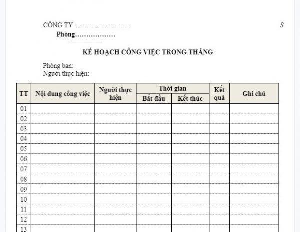 Tổng Hợp Mẫu Kế Hoạch Công Việc Dành Cho Người Lao Động