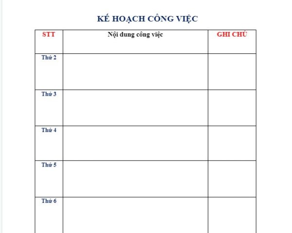 mẫu bảng kế hoạch công việc 4