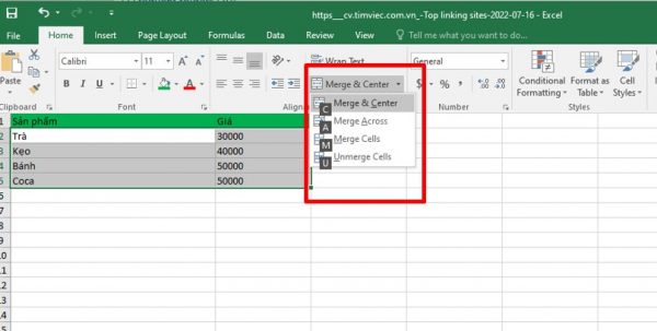 cách gộp cột trong excel 4