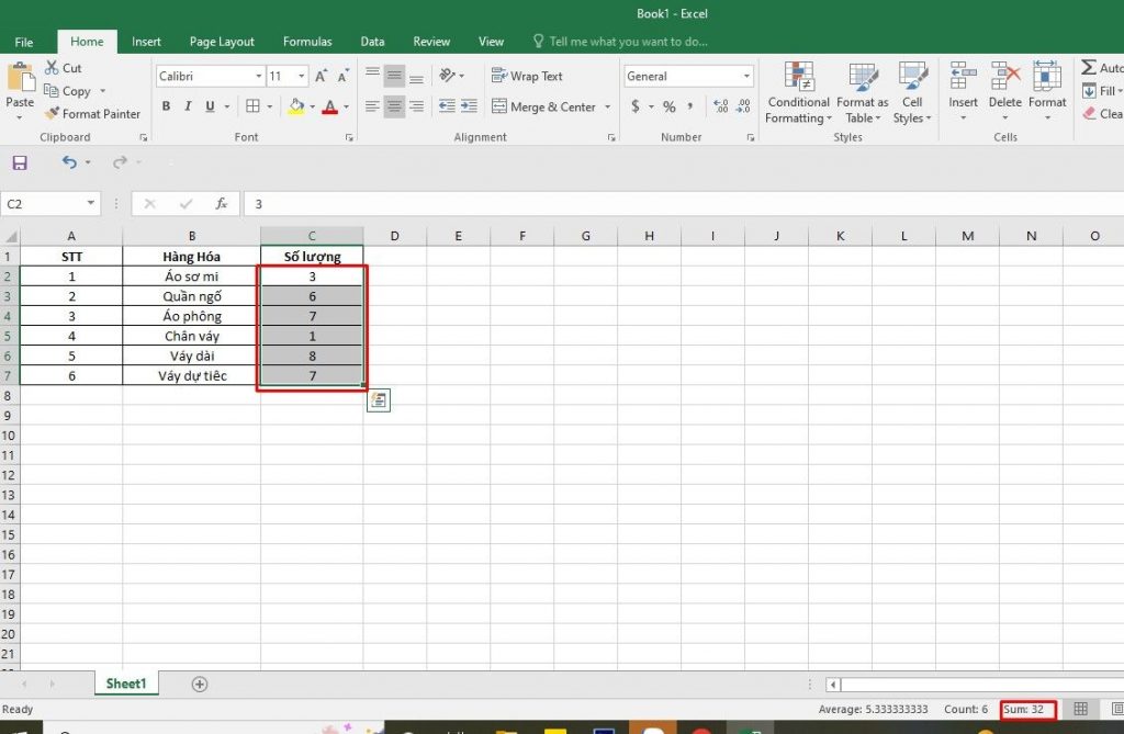 Cách tính tổng trong excel1