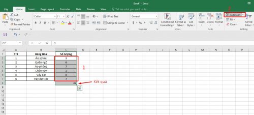 Cách tính tổng trong excel3