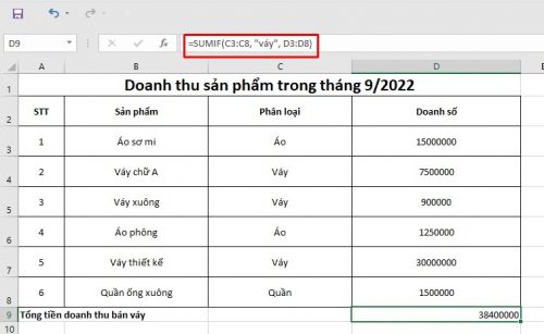 hàm sumif trong excel1